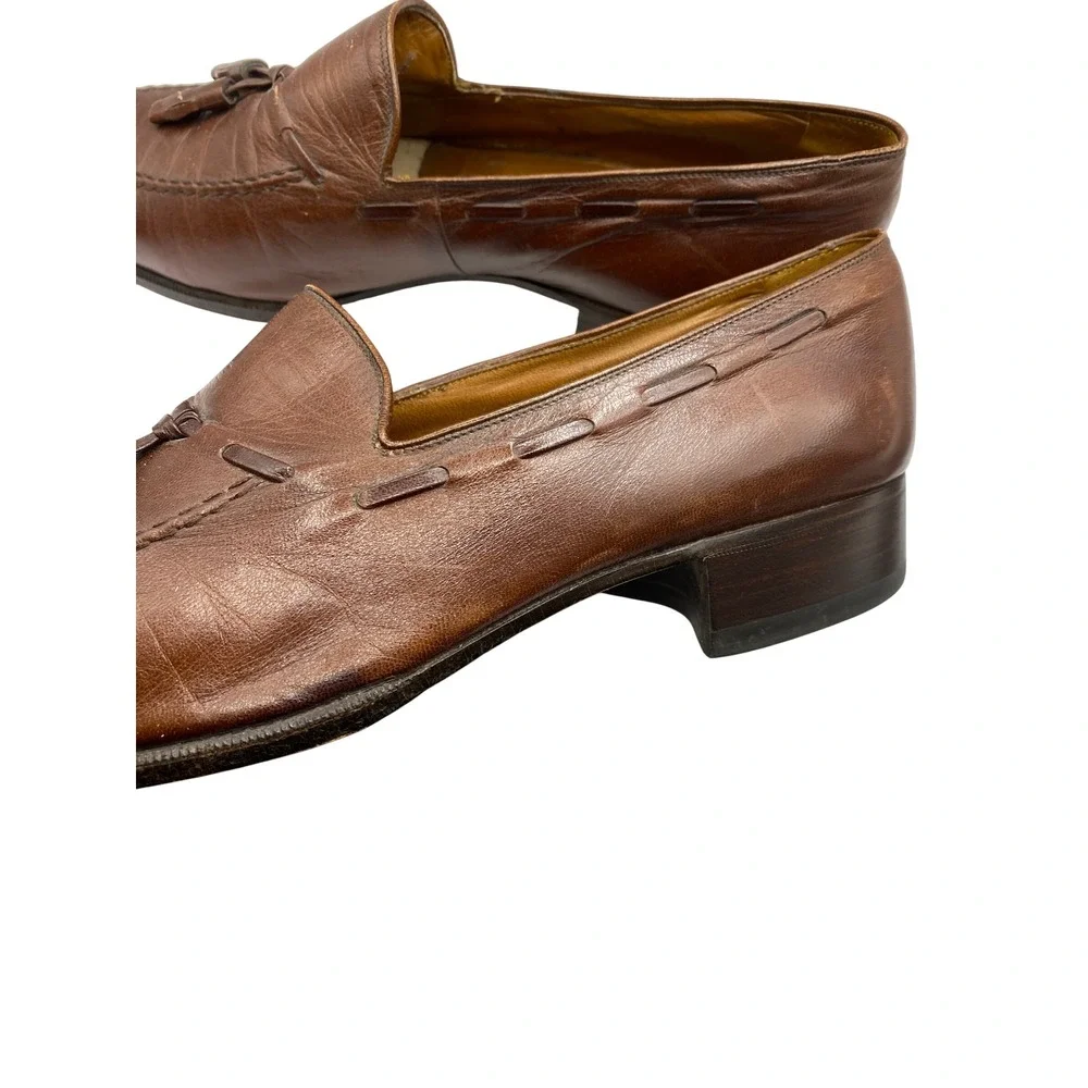 VTG Bally Switzerland Brown Leather Tassel Loafers Wing Beltic 612 Mens Size 9 M